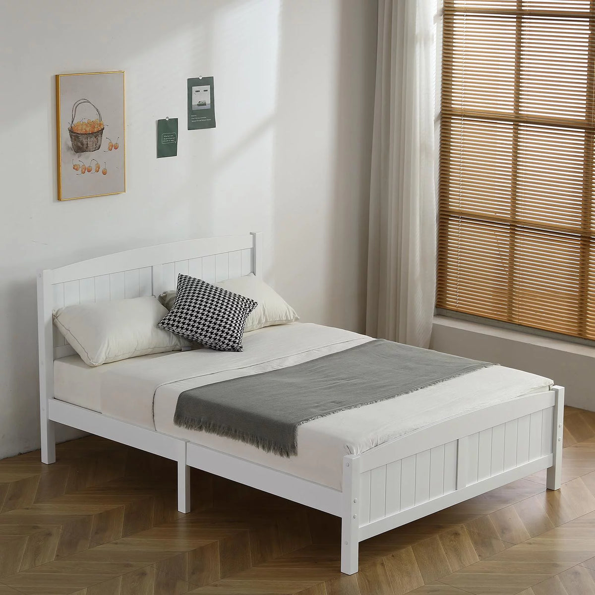 Queen Solid Pine Wood Platform Bed Frame with Headboard D420