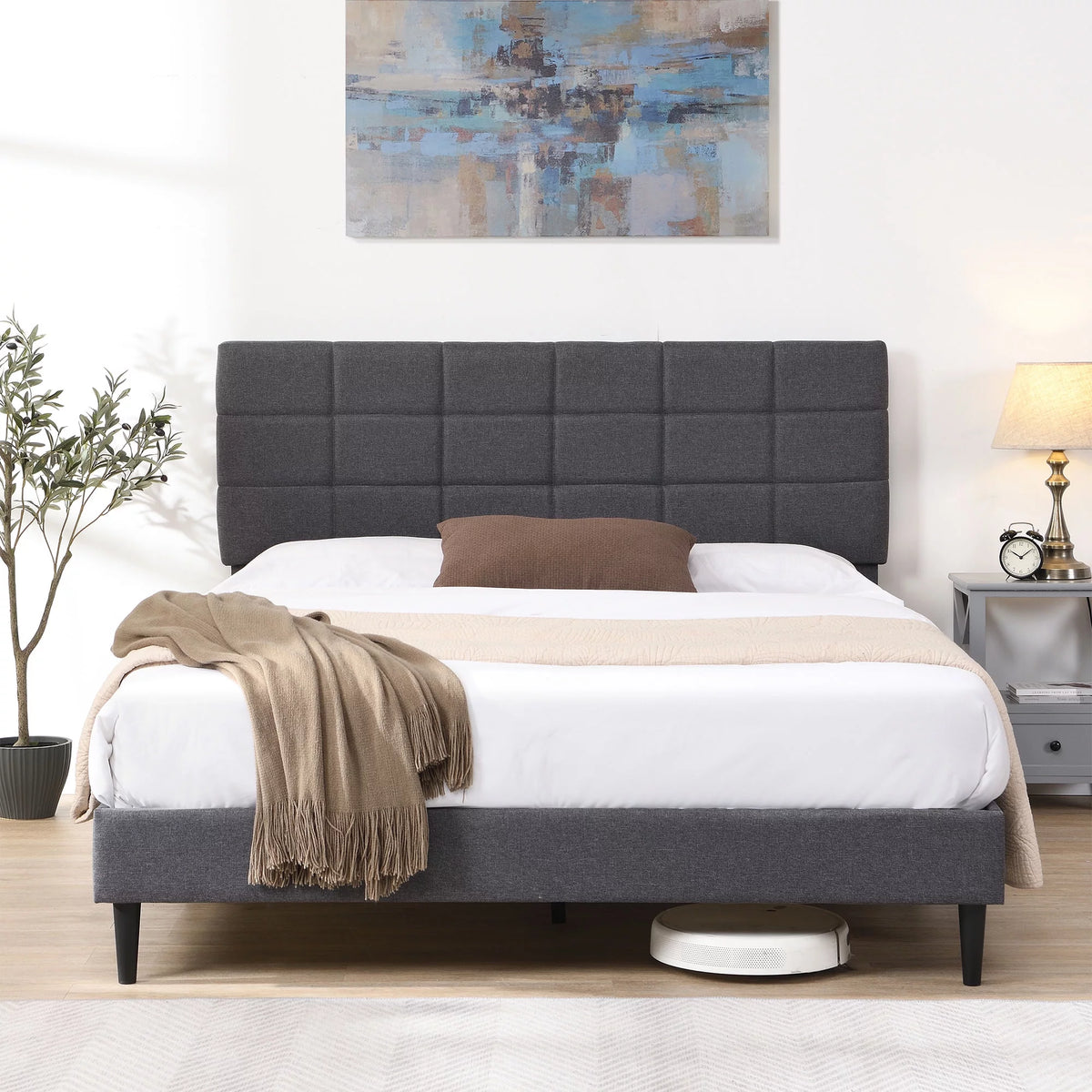 Queen Upholstered Platform Bed Frame Y261