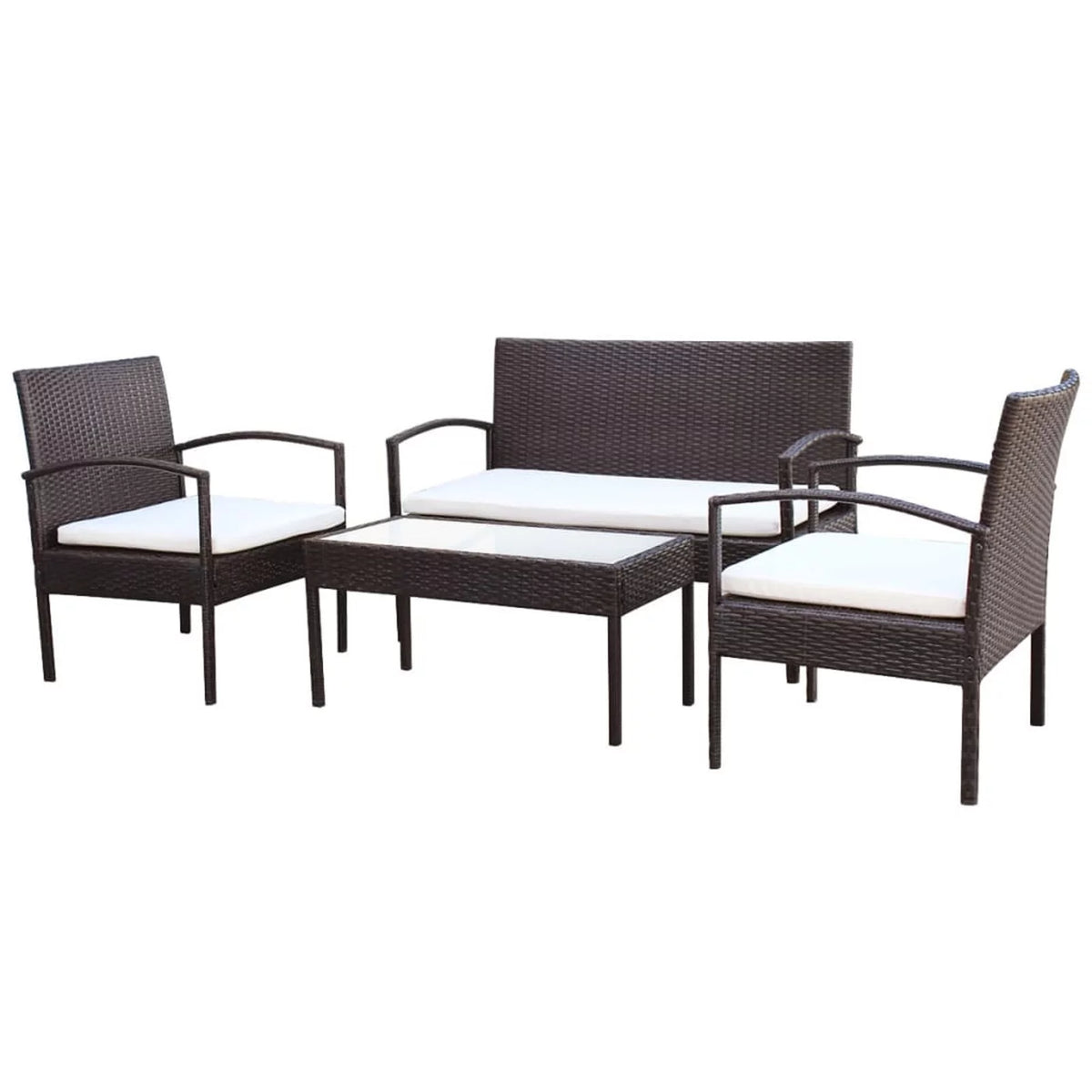 4 Piece Cream White Cushioned Poly Rattan Patio Lounge Set C223126
