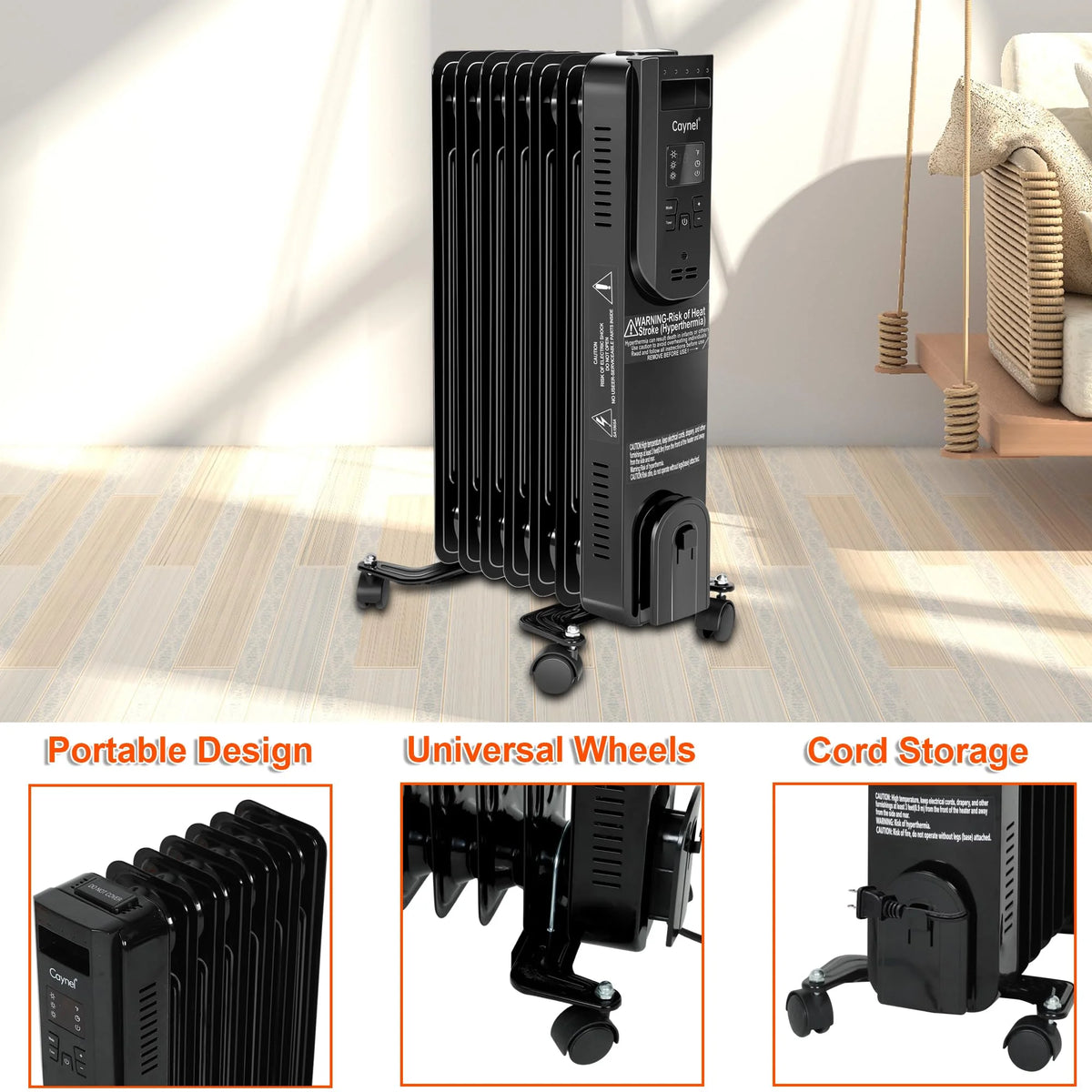 1500W Electric Oil Filled Radiator Heater with Thermostat and 24H Timer X26753