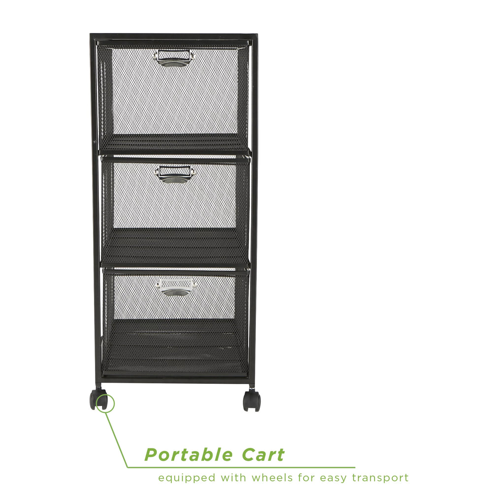 Rolling Utility Cart with 3 Drawers, Black Y9943