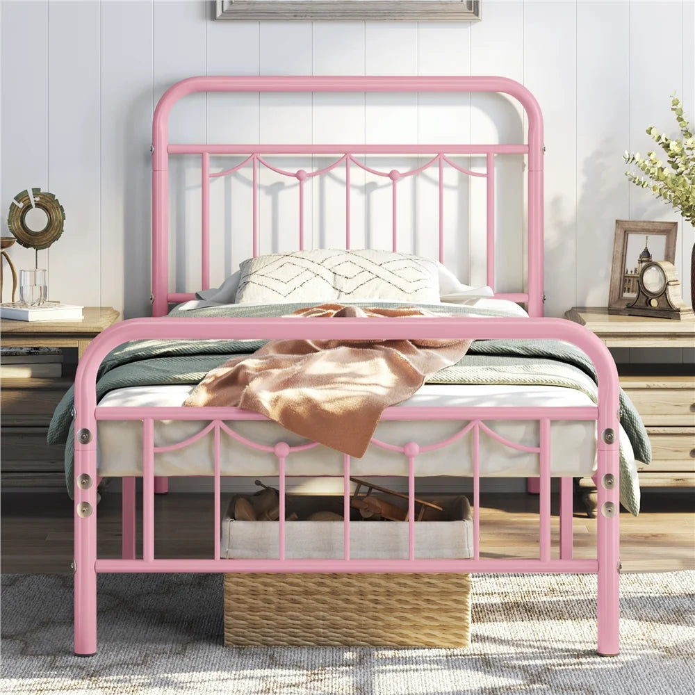 Queen Size Matte Black Metal Platform Bed Frame with Headboard and Footboard R638600