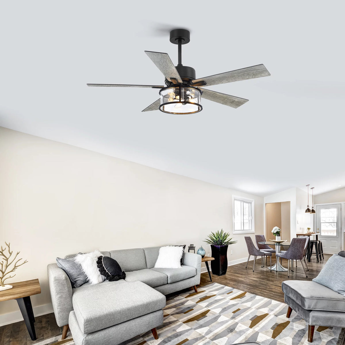 52" Matte Black Reversible Ceiling Fan with Light Kit P738848