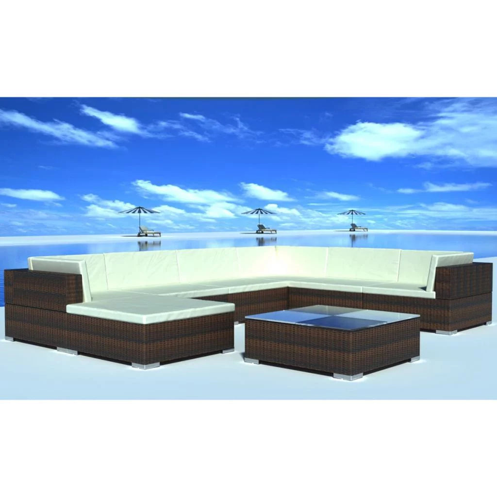 Brown Poly Rattan 8 Piece Patio Lounge Set with Cushions R43769