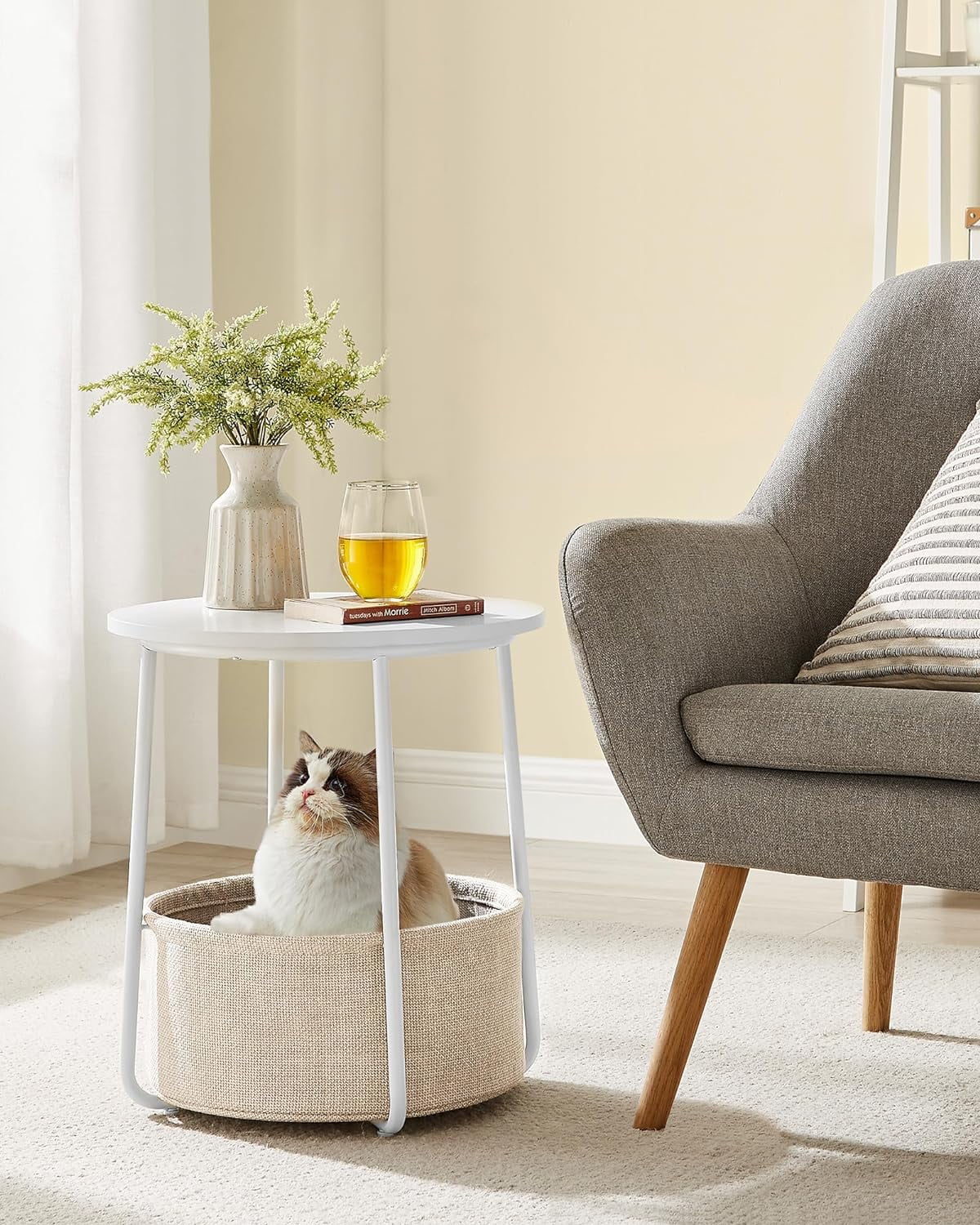 Round Side Table with Fabric Storage Basket W979444