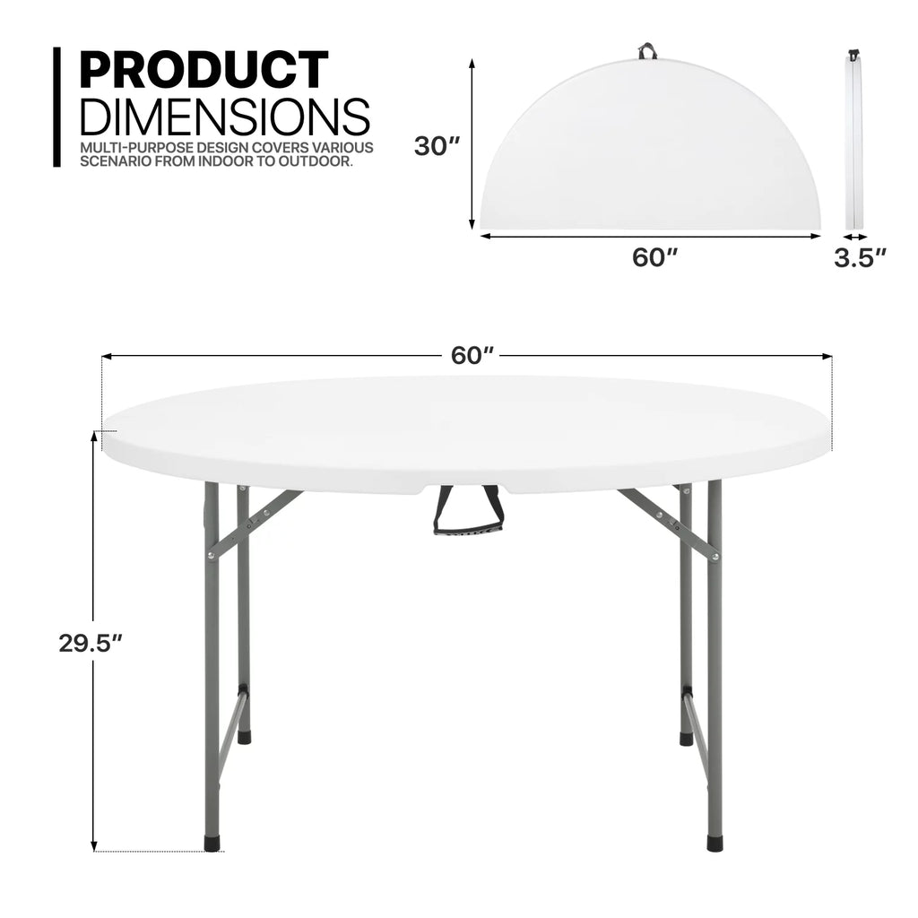 5Ft White Bi-Fold Plastic Table Set of 5 U71835