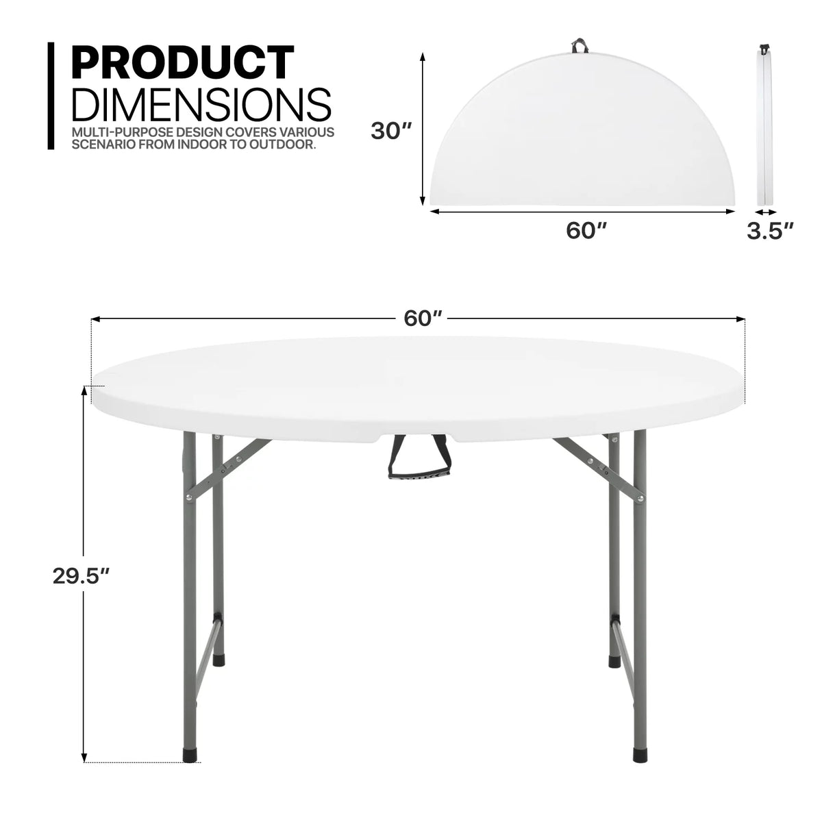 5Ft White Bi-Fold Plastic Table Set of 5 U71835
