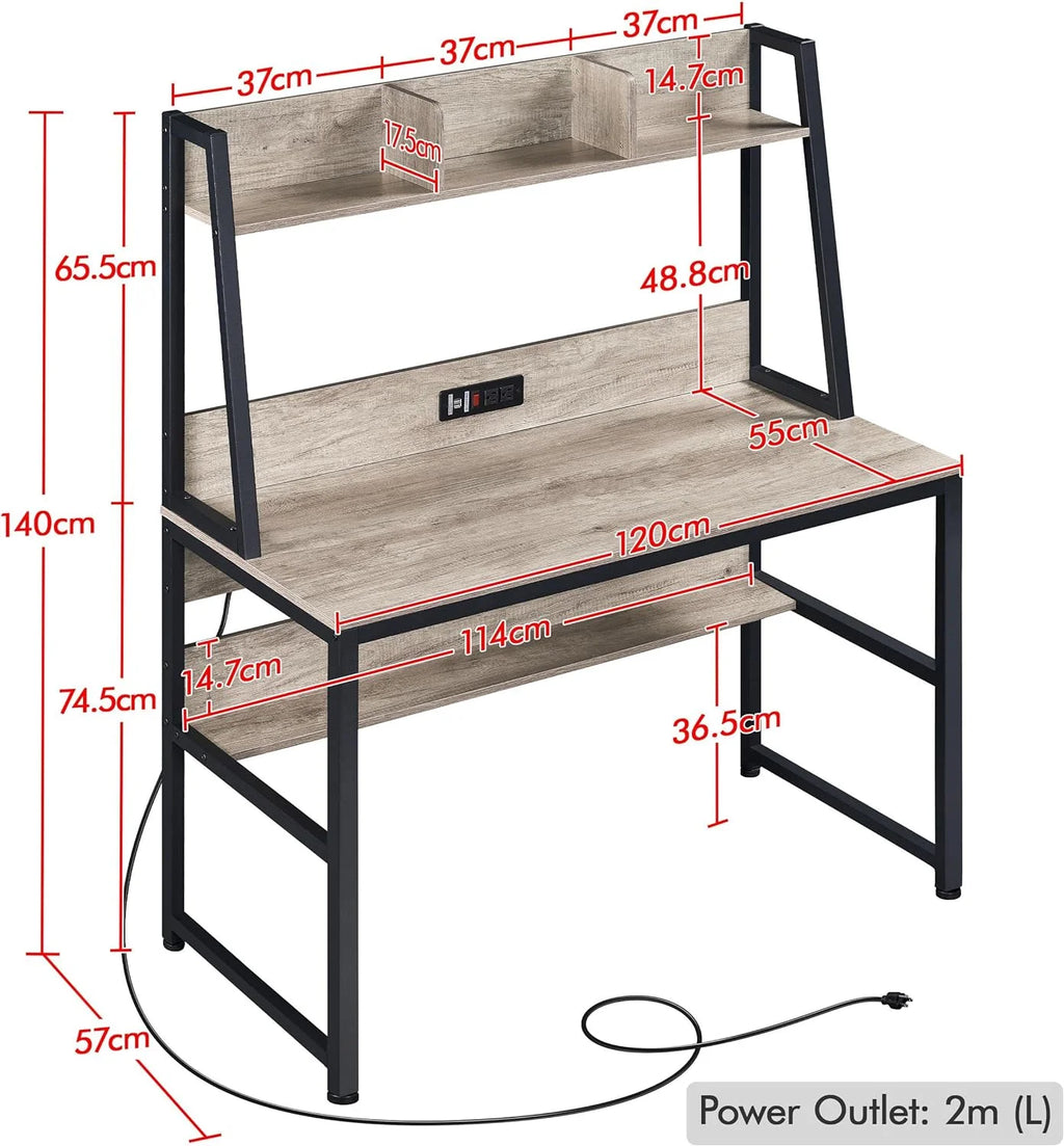 Gray Home Office Desk and Chair Set with Power Outlet D617