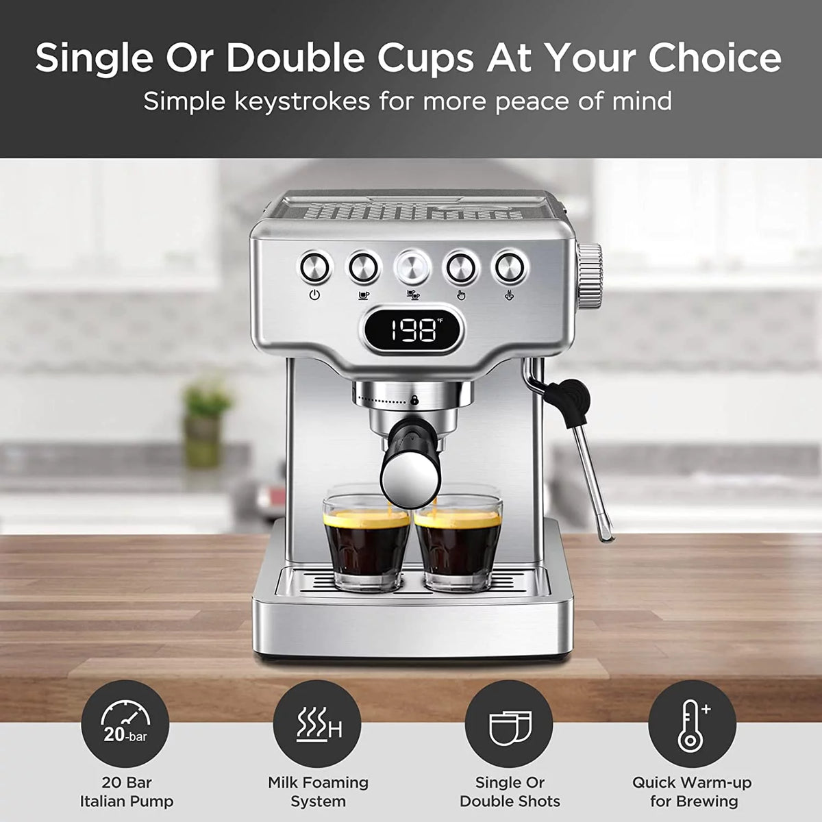 20 Bar Espresso Machine 1.5L Stainless Steel U839