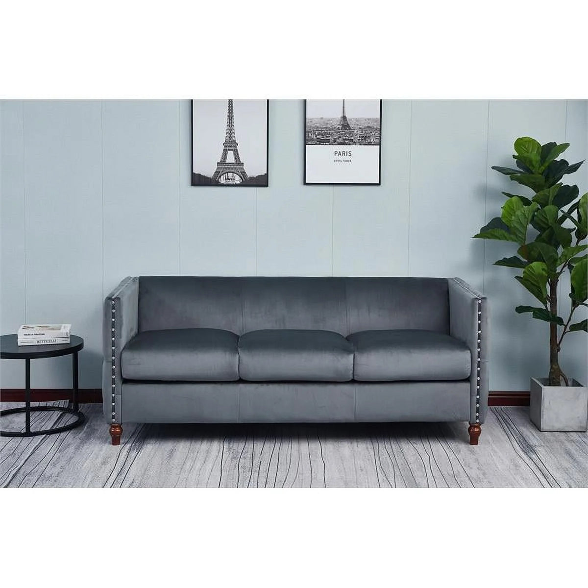 Velvet Sofa and Loveseat Set of 2 Gray Q68098
