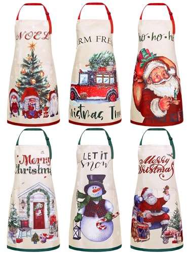 6 Pcs Christmas Aprons with Pockets E137