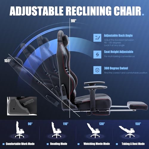Big and Tall Gaming Chair with Footrest Ergonomic High Back Reclining H1086
