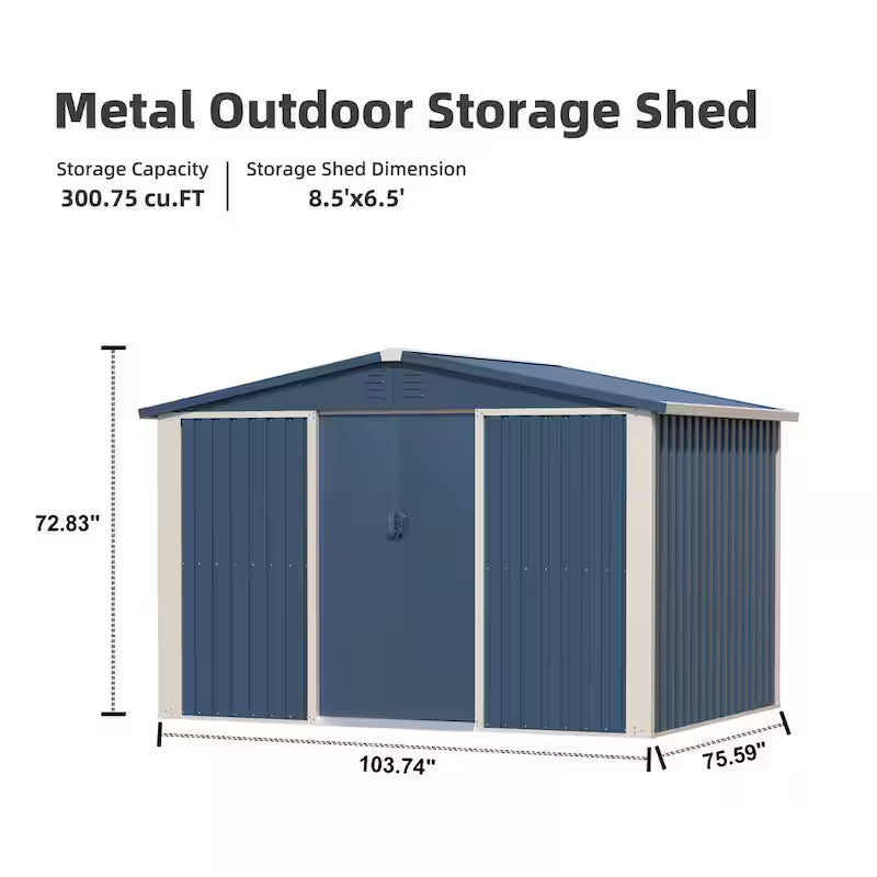 Blue Metal Outdoor Storage Shed with Air Vents N328