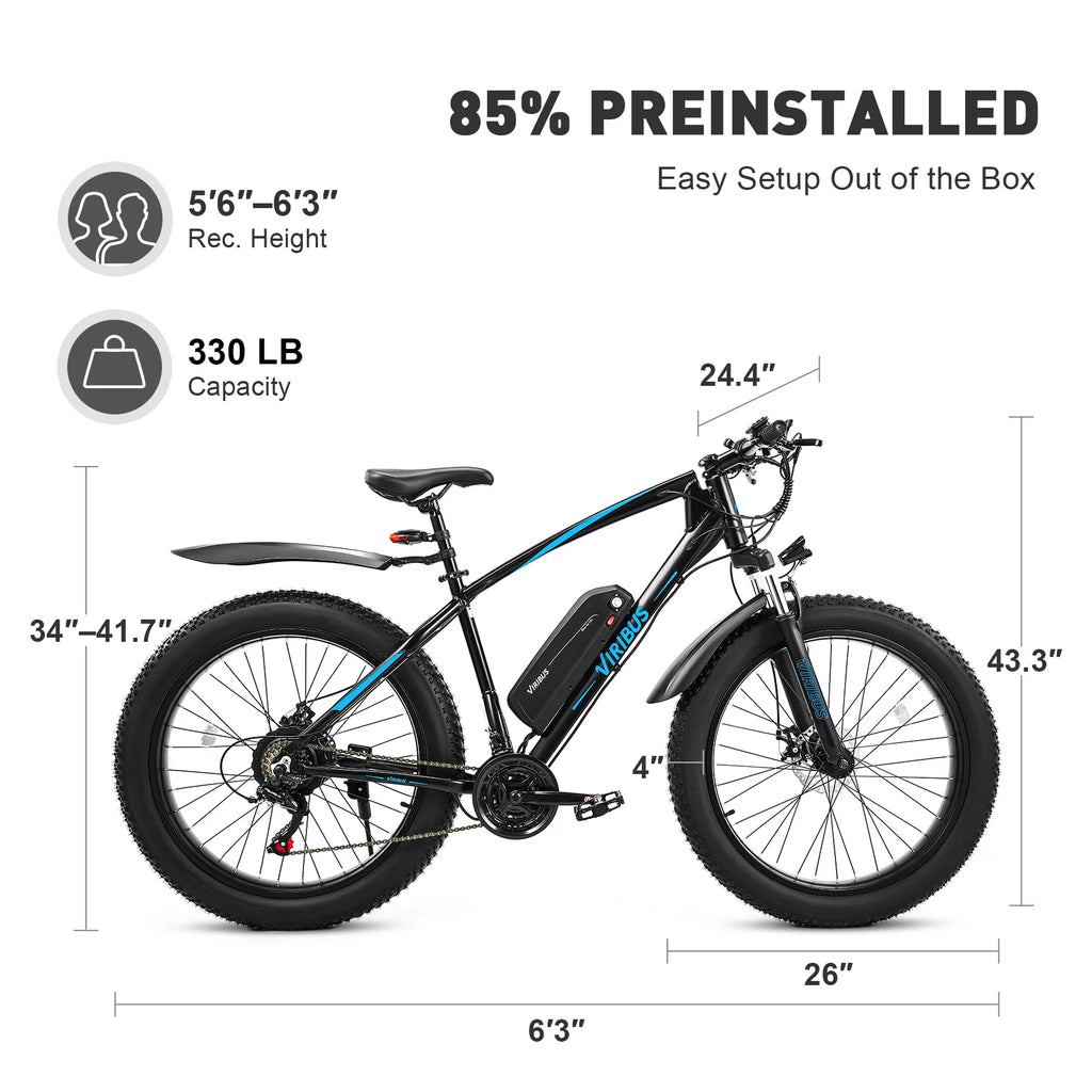 Electric Mountain Bike 26" 500W Fat Tire Blue C648523