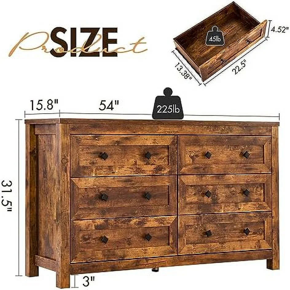 6 Drawer Wood Dresser with Vintage Grain Texture E39704