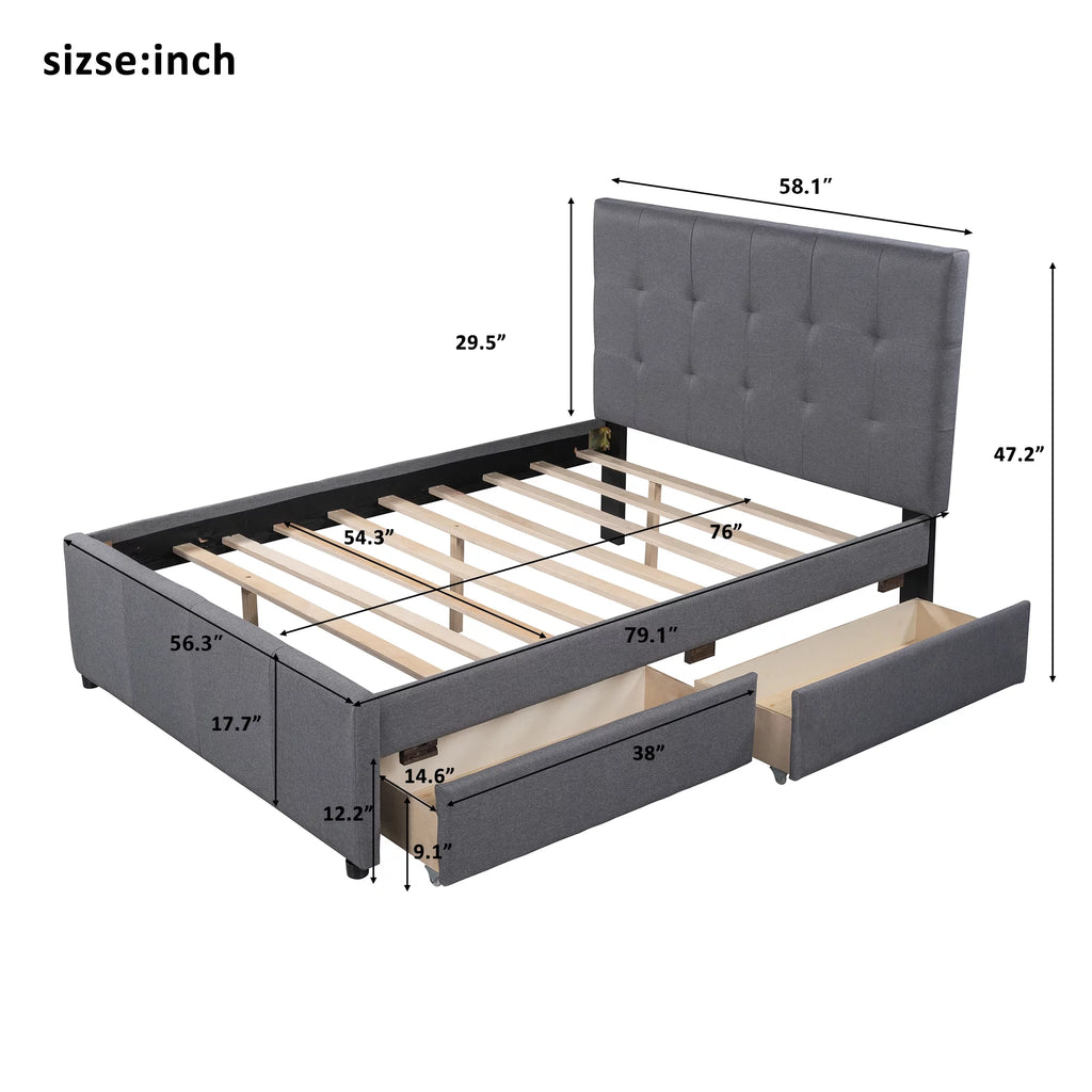 Full Size Upholstered Platform Bed with Two Storage Drawers U911565