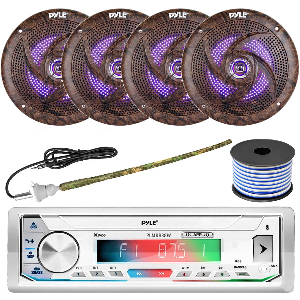 Single DIN Marine Stereo Receiver with 2 Pairs 6.5'' Waterproof LED Speakers X17490