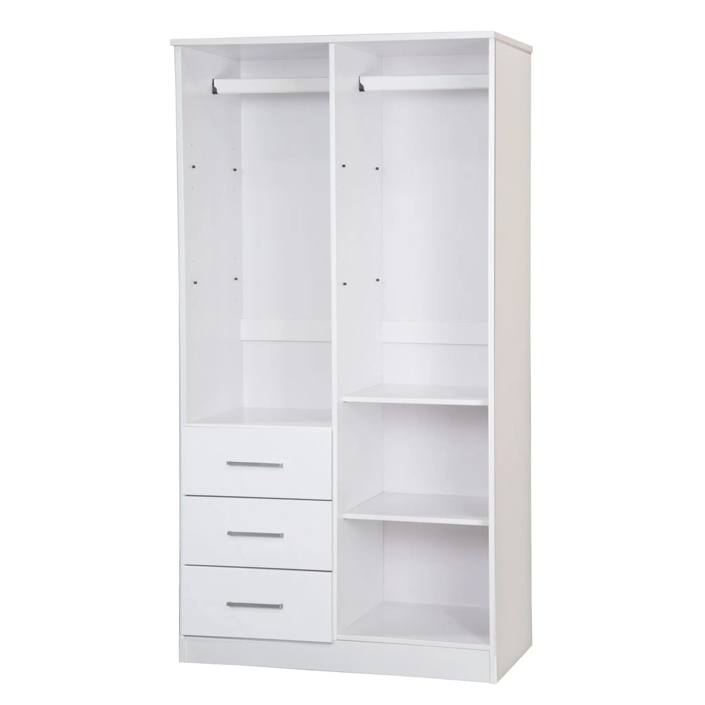 100% Solid Wood Wardrobe Armoire with Mirrored Doors White Q11907