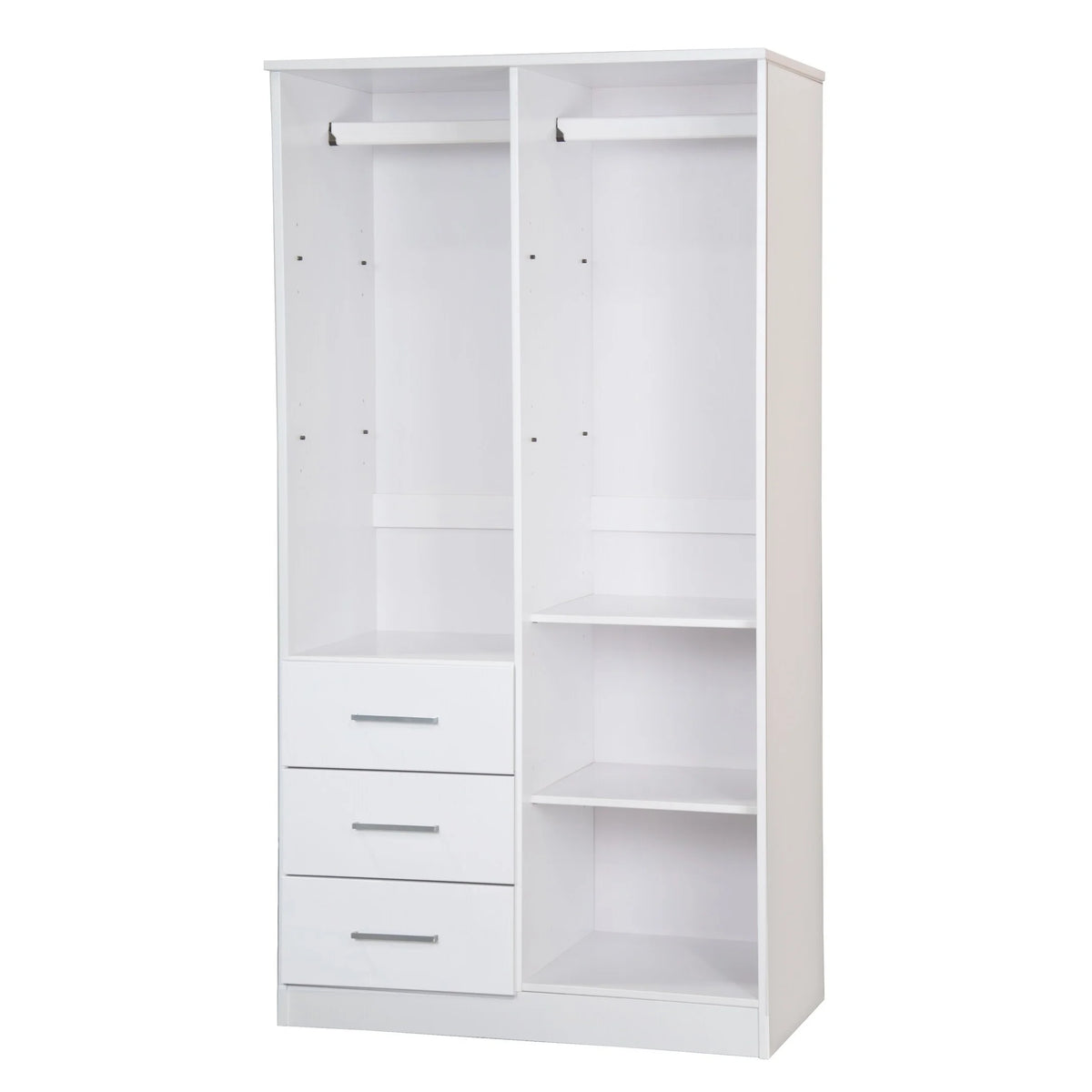 100% Solid Wood Wardrobe Armoire with Mirrored Doors White Q11907