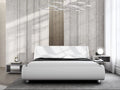 Glossy Black Full Size Platform Bed Frame with Leather Curved Adjustable Headboard O2678