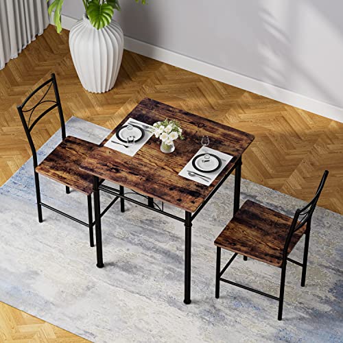 3-Piece Iron Wood Square Table Set with 2 Chairs E48133