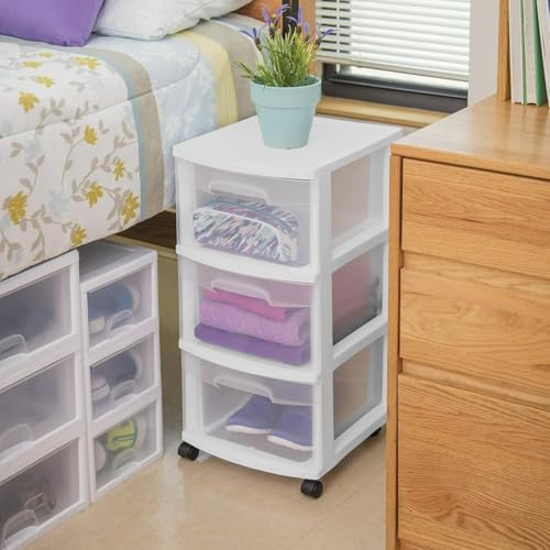 Plastic Storage Drawer Cart with 3 Drawers, White T247