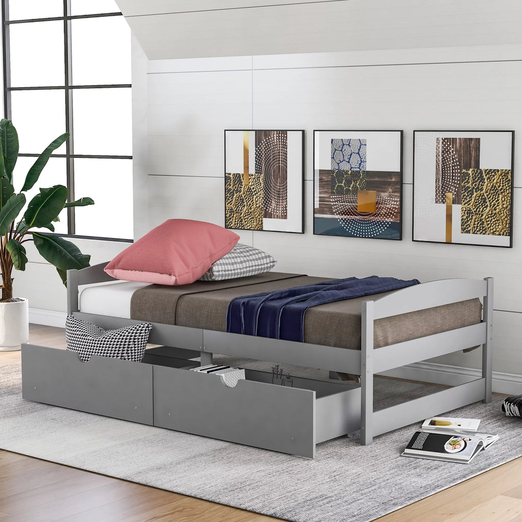 White Twin Storage Bed Frame with Drawers H9366