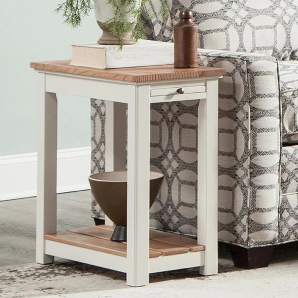 Ivory End Table with Pull-out Shelf T325