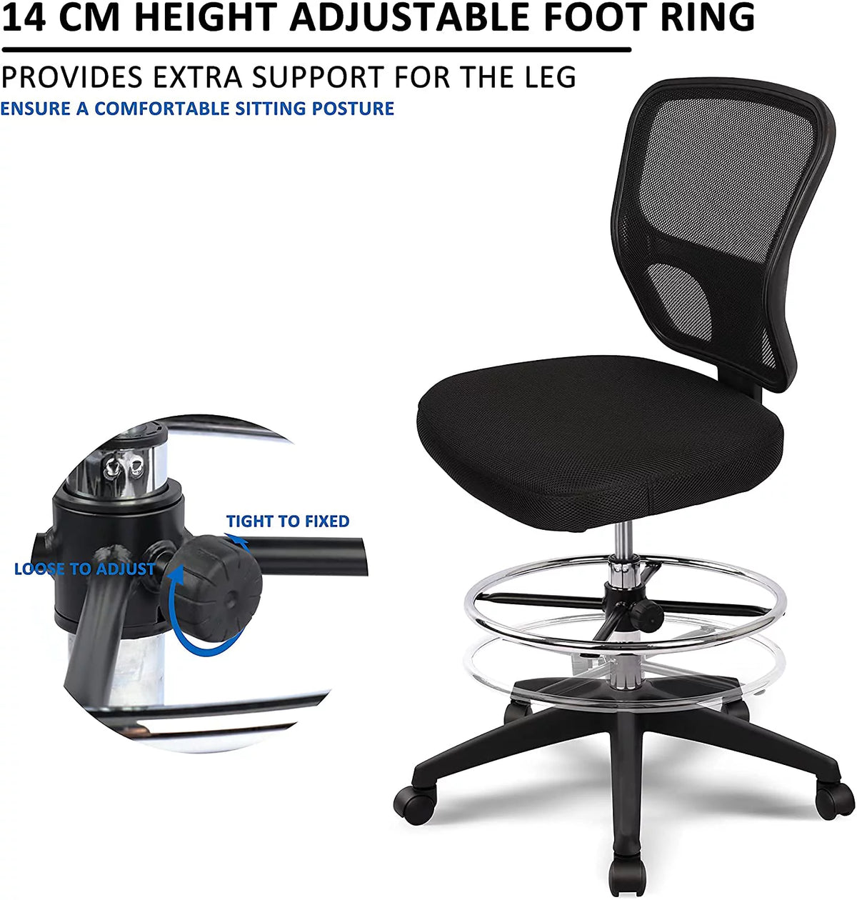 Ergonomic Height Adjustable Rolling Office Chair with Foot Ring L715