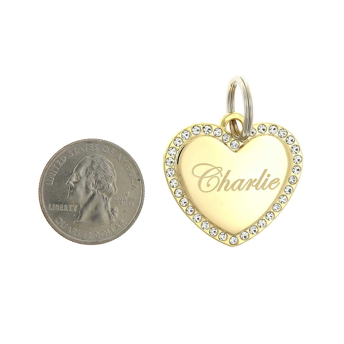 Custom Engraved Gold-Plated Heart Rhinestones Pet ID Tag G5867