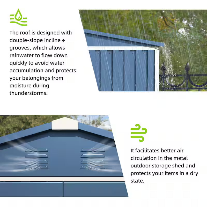 Blue Metal Outdoor Storage Shed with Air Vents N328