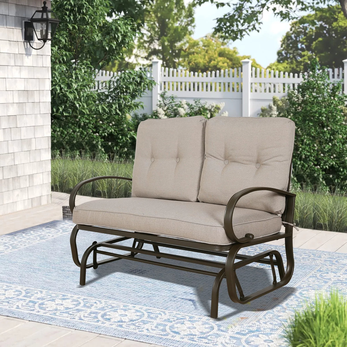Beige Outdoor Loveseat Patio Swing Glider Bench P968823