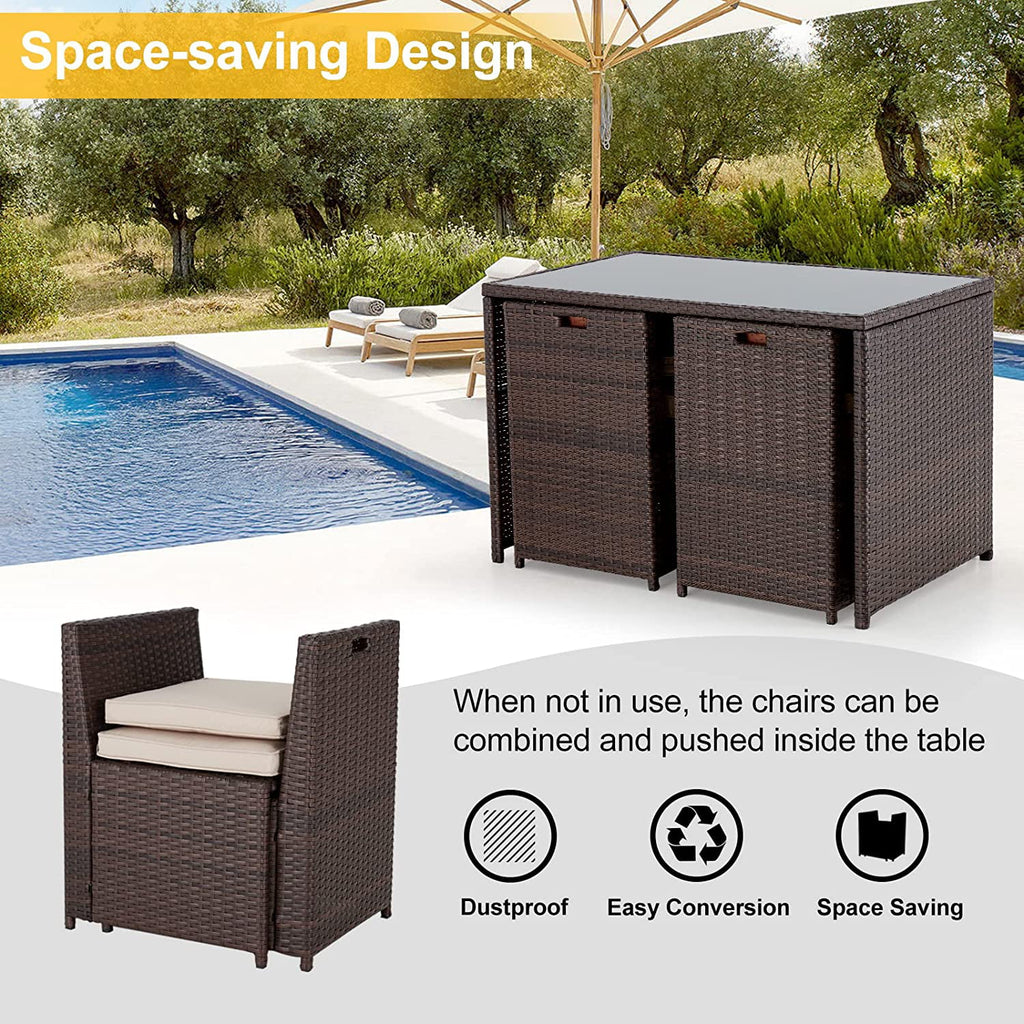 5 Pieces Patio Dining Set Rattan Chairs Glass Table T17376