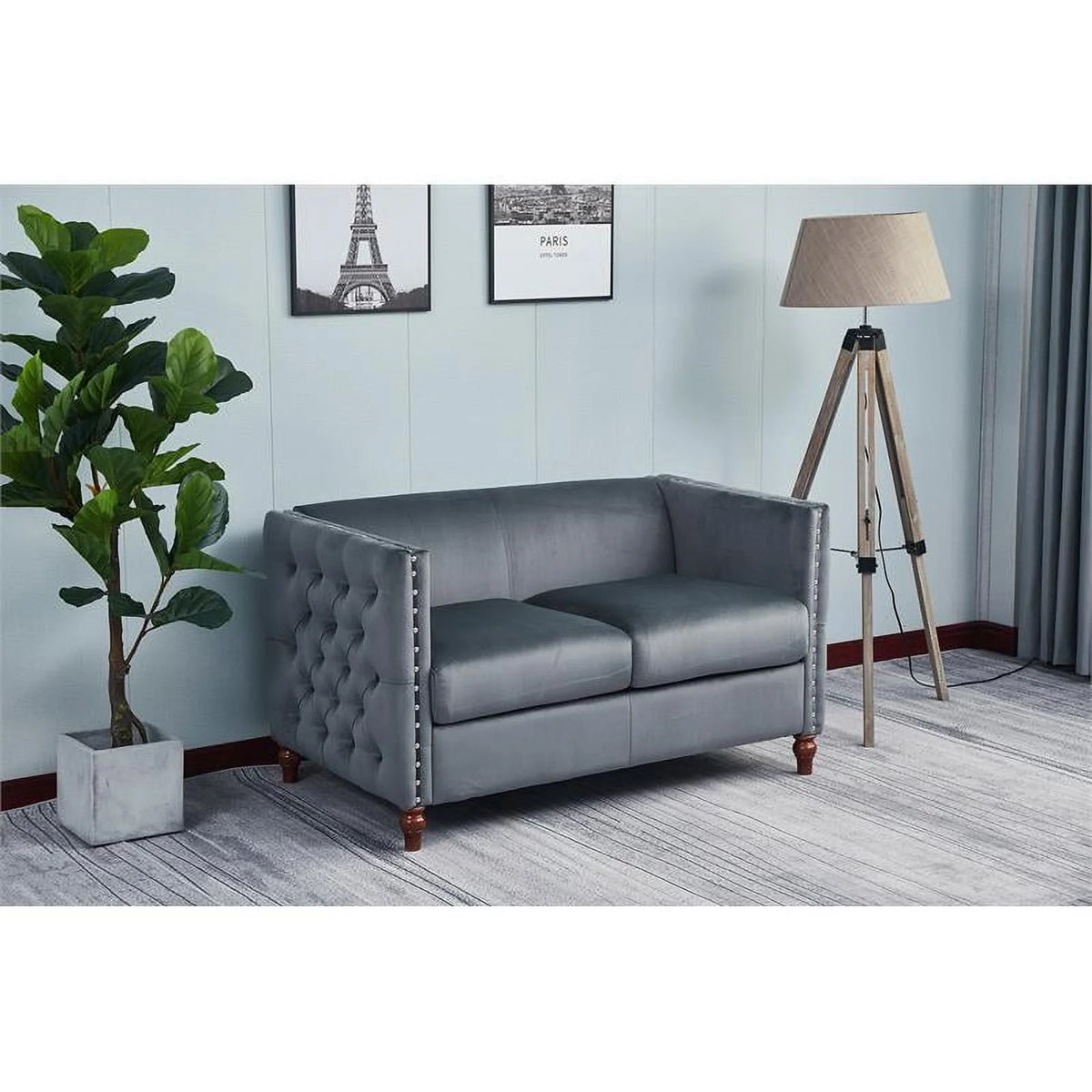 Velvet Sofa and Loveseat Set of 2 Gray Q68098