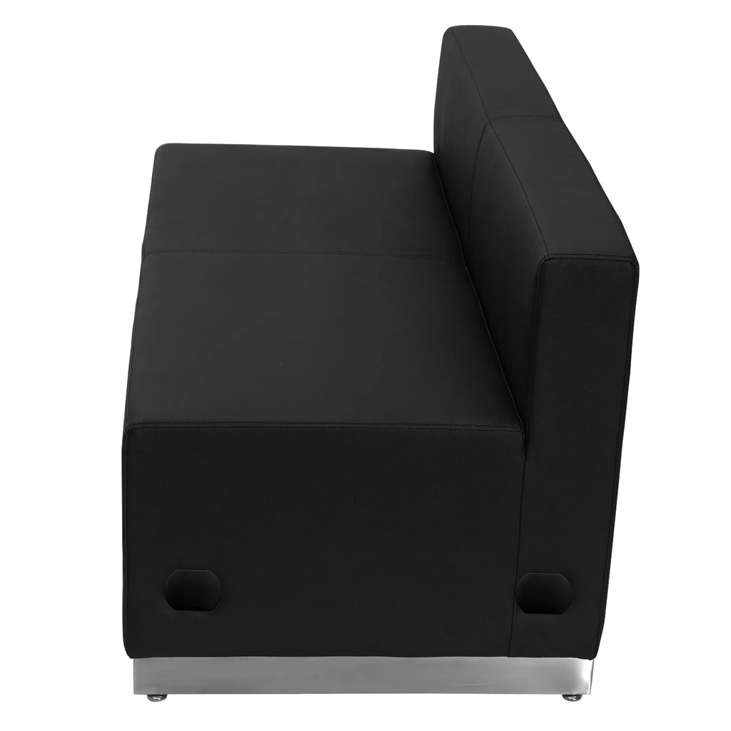 Black LeatherSoft Loveseat with Brushed Stainless Steel Base X44772