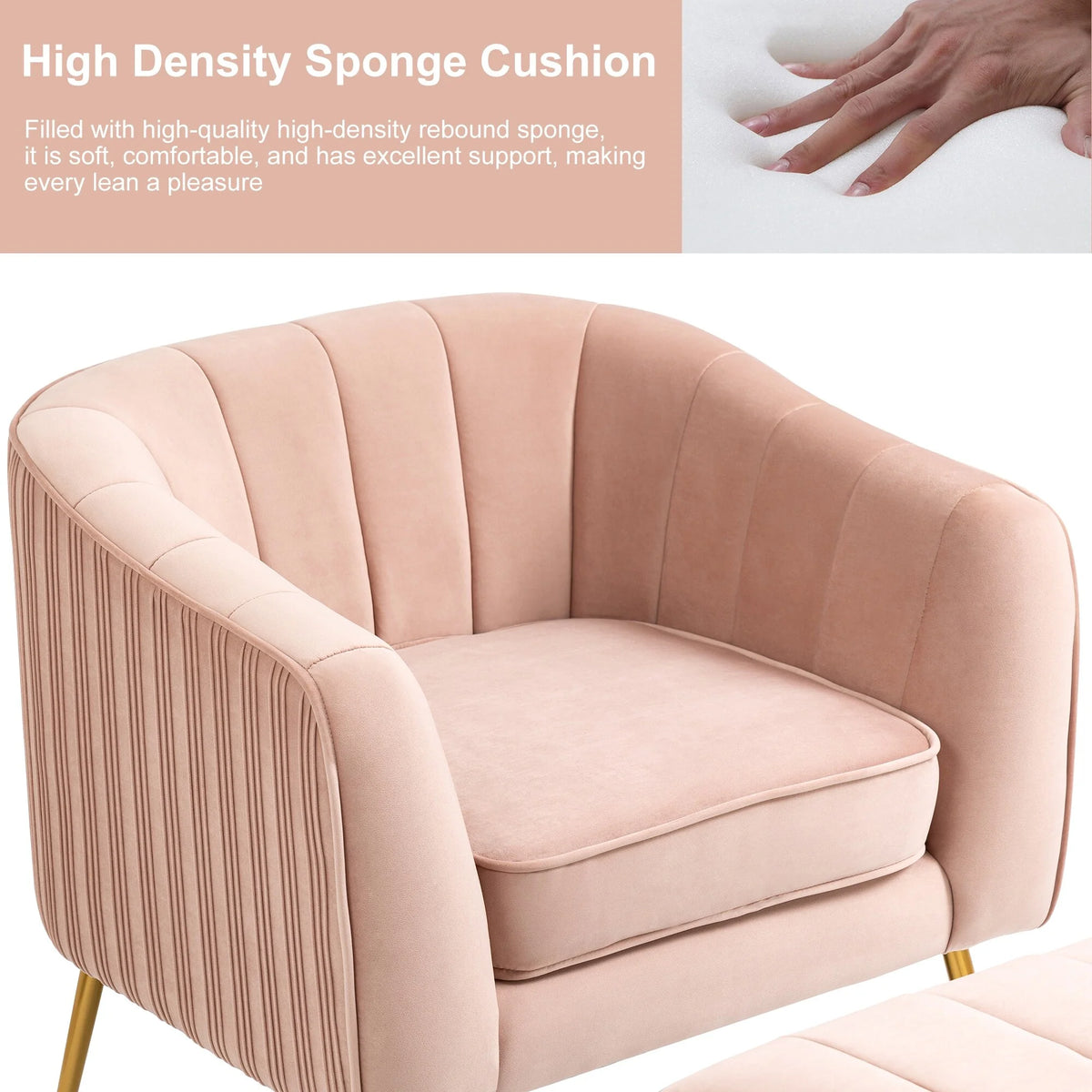 Pink Velvet Armchair with Ottoman Set O797