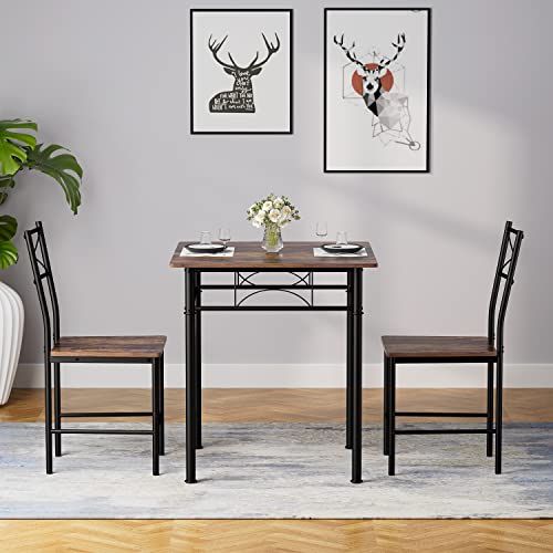 3-Piece Iron Wood Square Table Set with 2 Chairs E48133