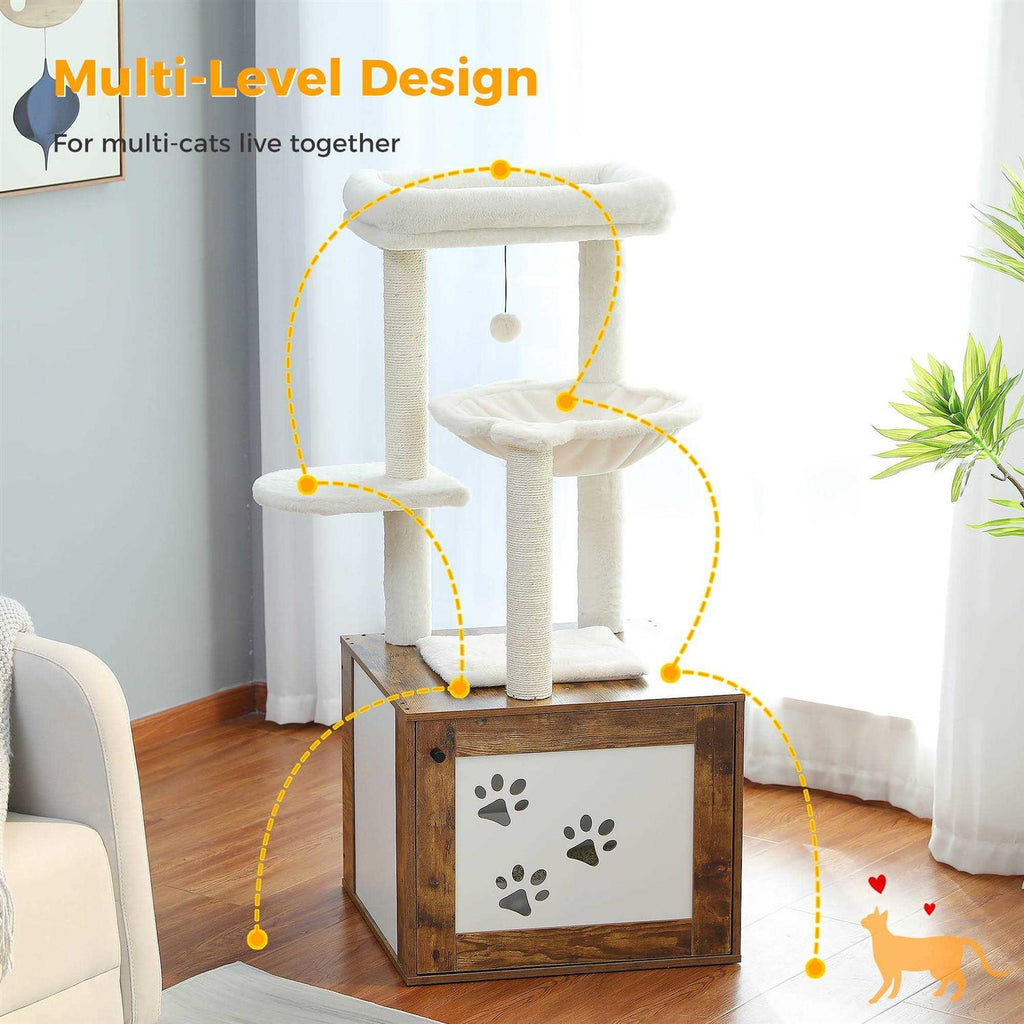 Cat Tree with Litter Box Enclosure and Scratching Posts N578