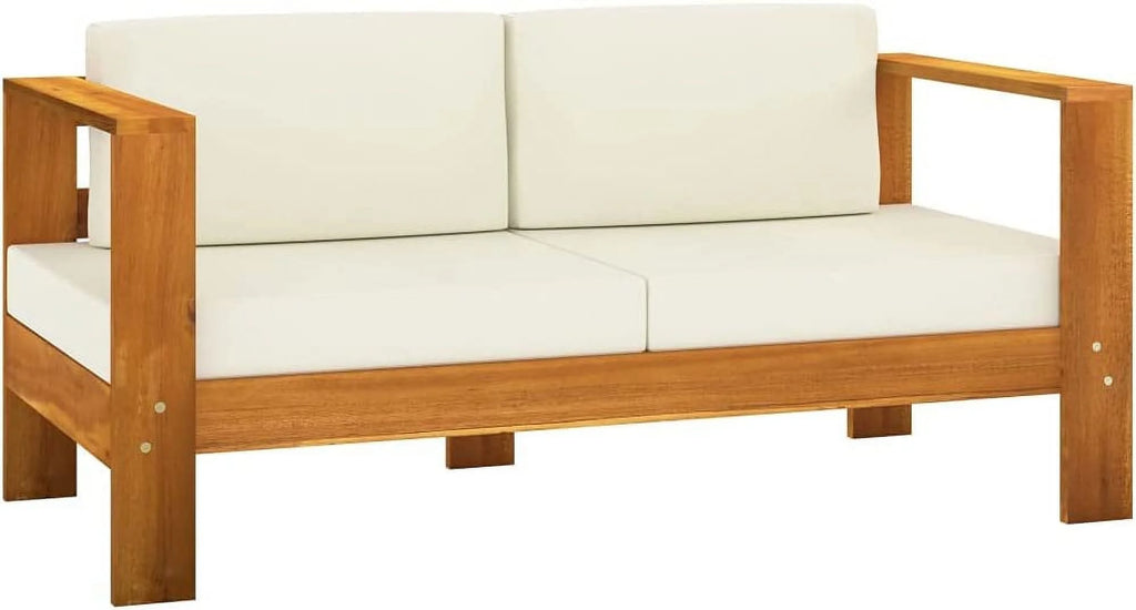 10 Piece Acacia Wood Patio Lounge Set with Cream White Cushions W596